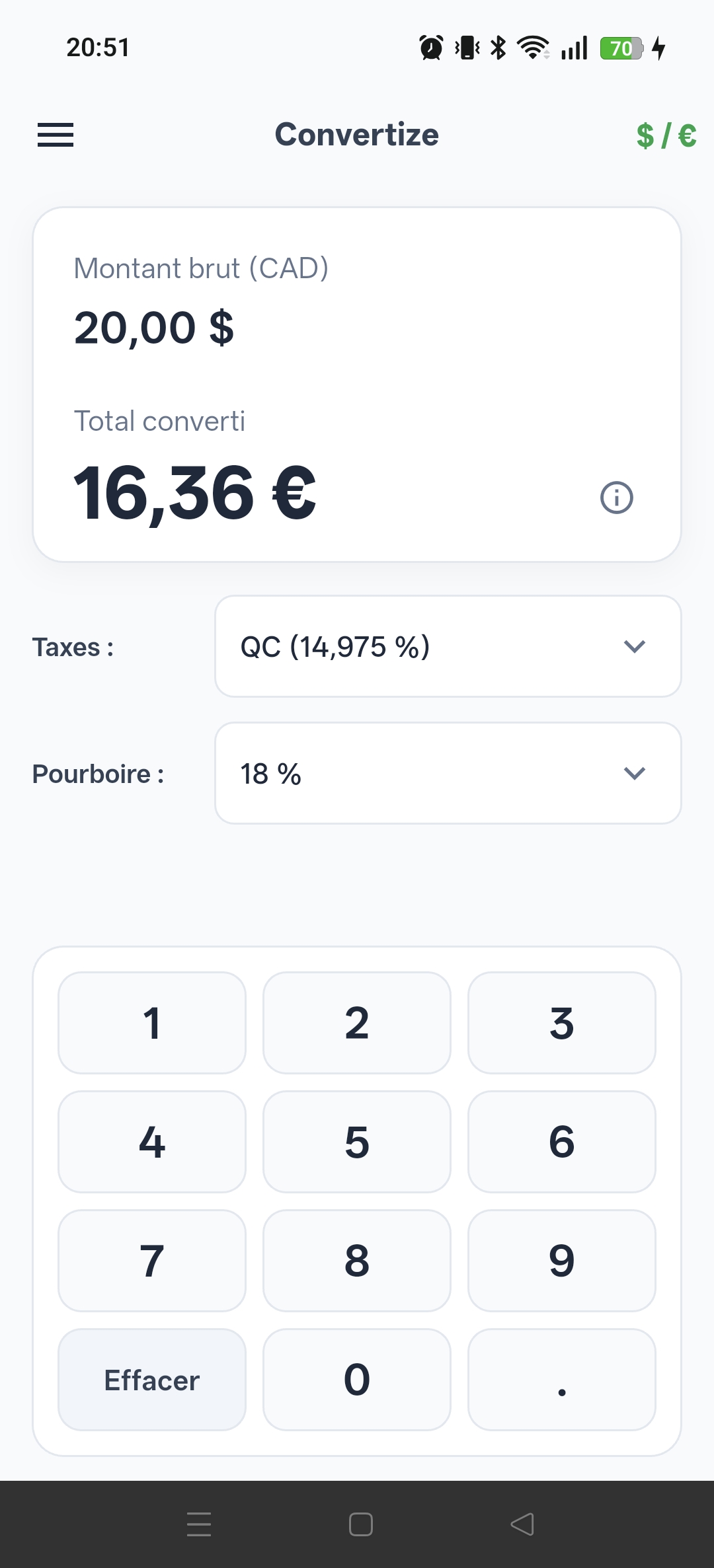 Ecran principal Convertize